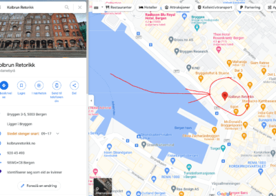 Designkalkulator Skjermbilde Google Maps Google Bedriftsprofil visning av Kolbrun Retorikk