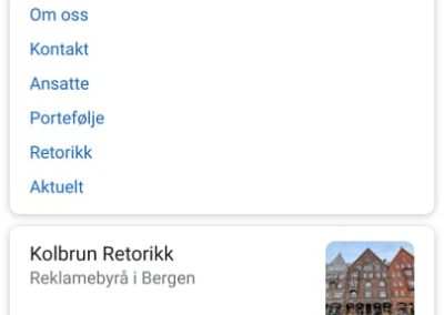 Designkalkulator Skjermbilde av mobilvisning Google Bedriftsprofil for Kolbrun Retorikk